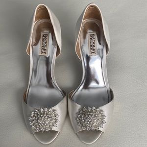 Badgley Mischka white heels with crystal details